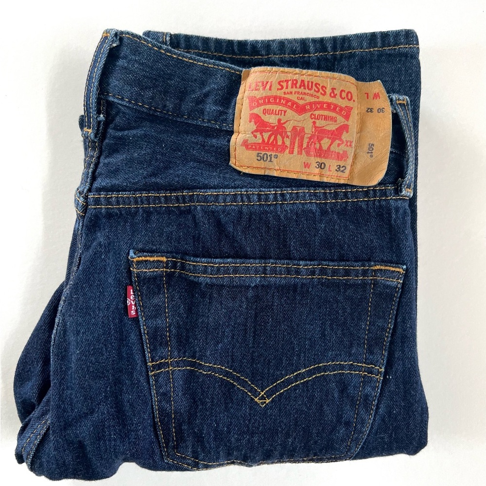 Men’s Levi’s 501 jeans with butterfly buttons.